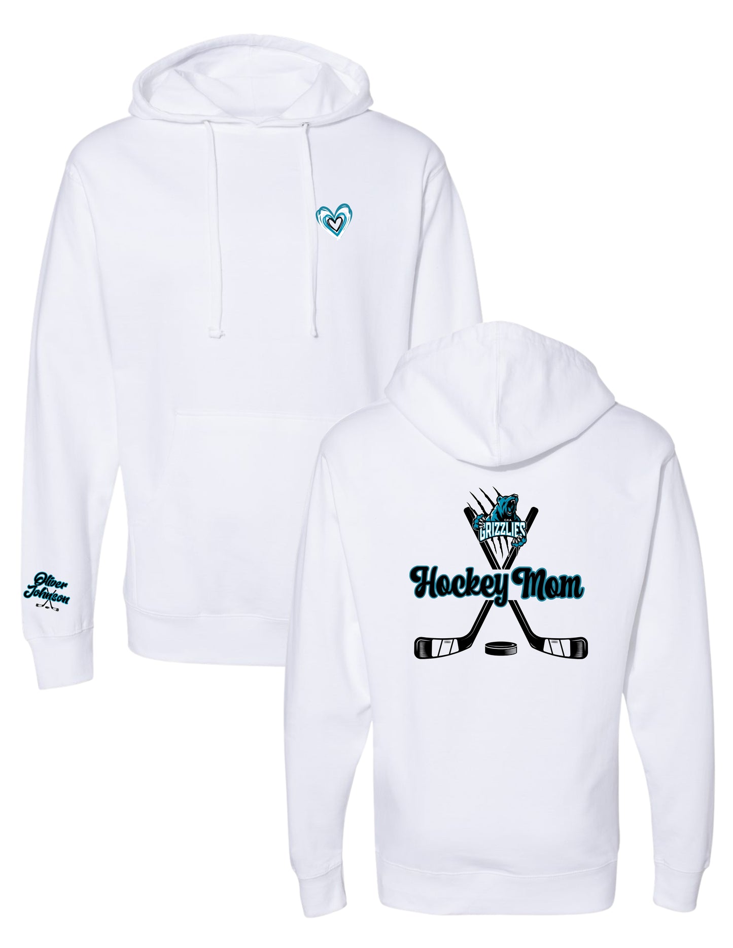 SWEAT À CAPUCHE PERSONNALISÉ MAMAN DE HOCKEY CŒUR ADULTE GRIZZLIES - 3 EMPLACEMENTS