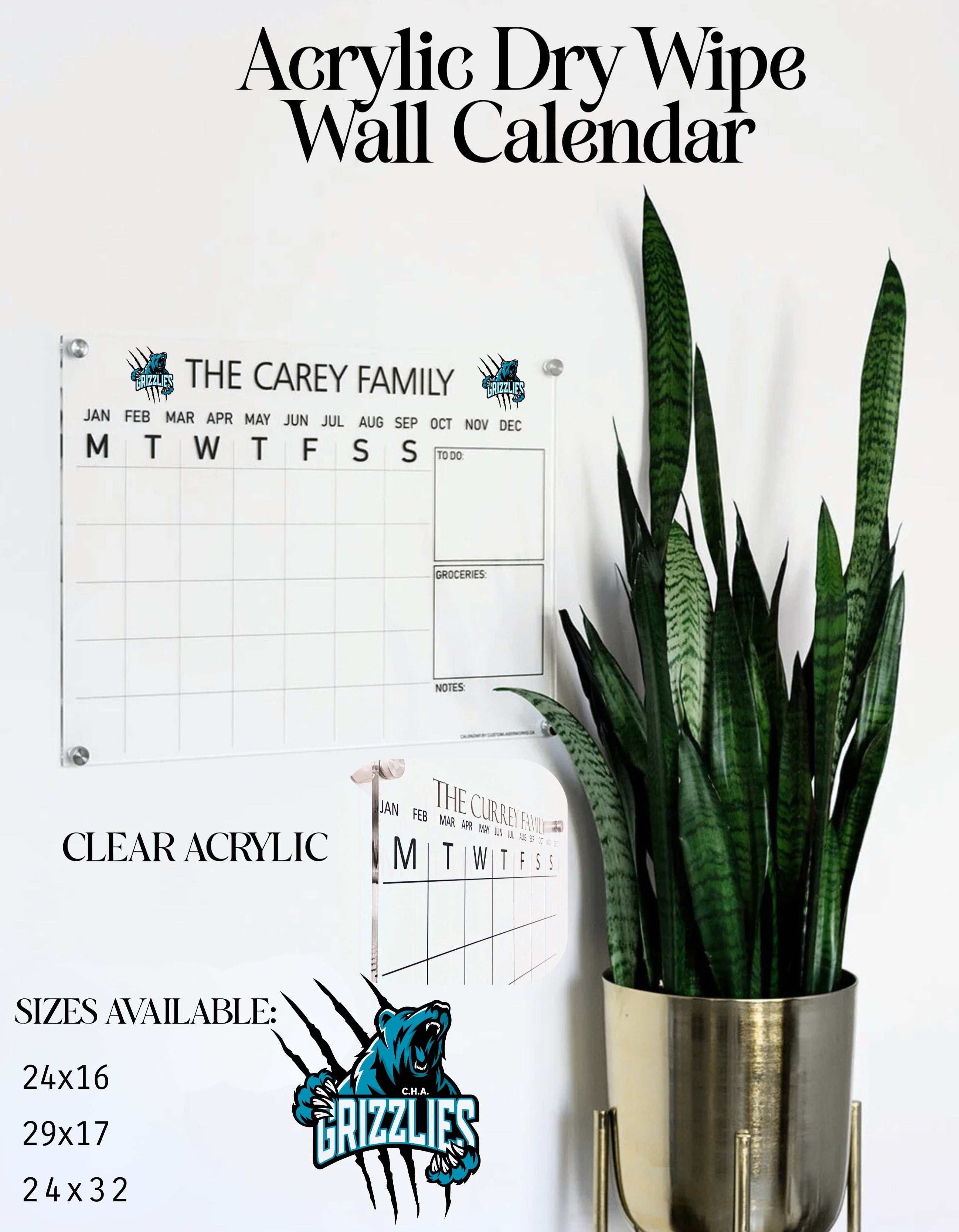 GRIZZLIES ACRYLIC CALENDAR