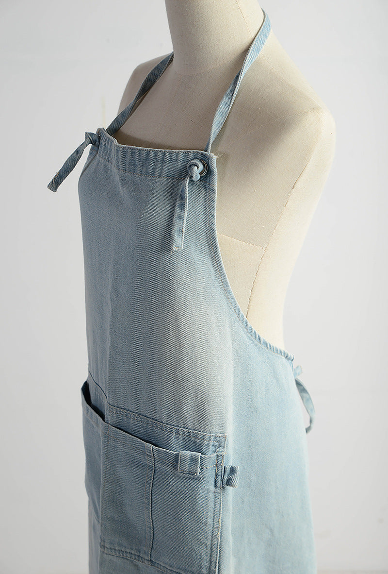 WASHED DISTRESSED DENIM APRON
