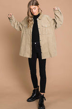 Load image into Gallery viewer, Women&#39;s corduroy button down shirt jacket
