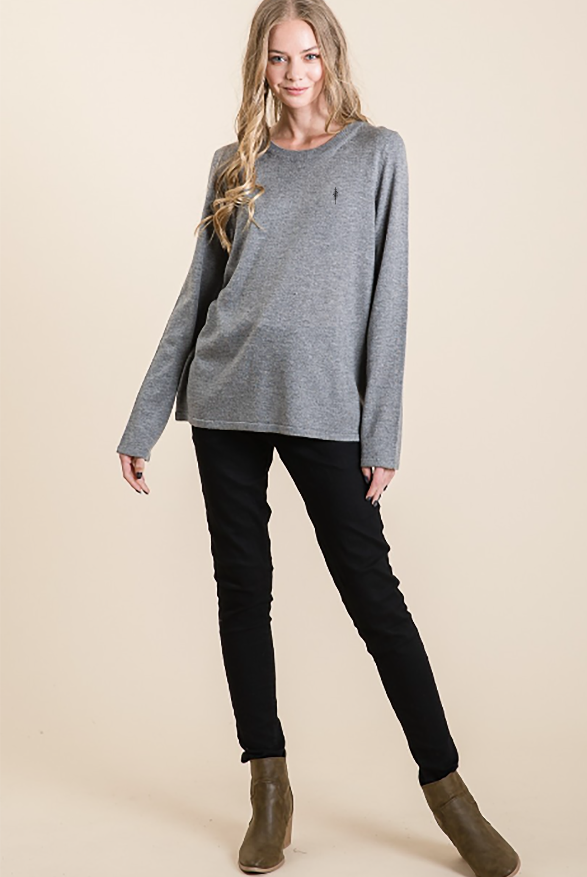 Women's round neck casual grey sweater